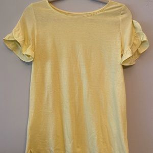 Loft yellow and white striped ruffle tee